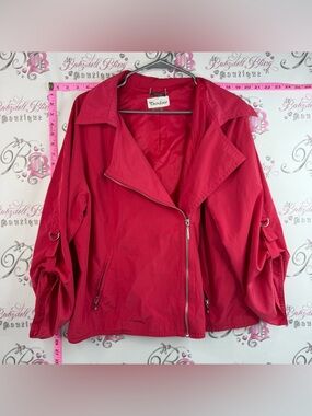 TanJay jacket coat zip up red Women's Hot Pink Asymmetrical Zip Trench Jacket